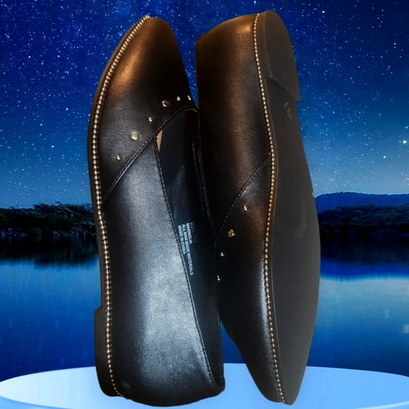 NWT Black Leather Studded Shoes, Size 10W - Picture 2 of 5